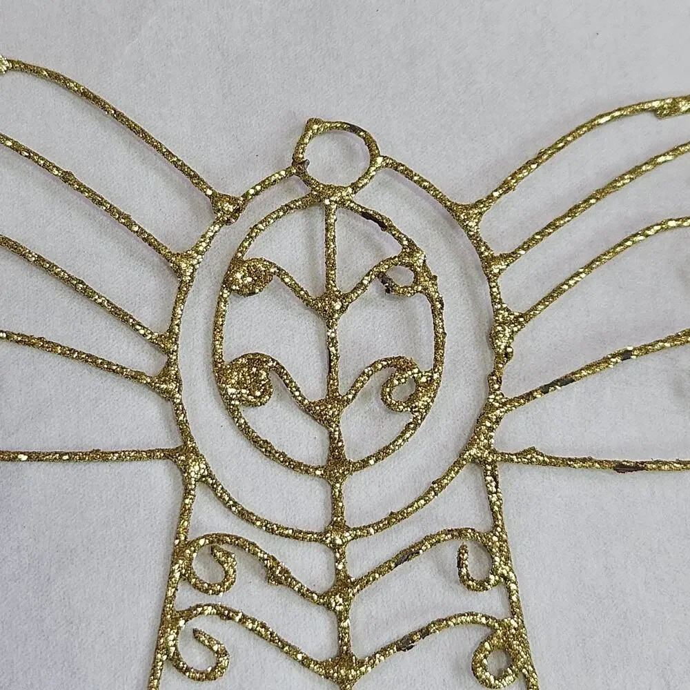 Vintage Christmas Angel Ornament Twisted Wire Gold Glitter Sparkle Metal Retro